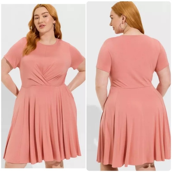 NEW Torrid At The Knee Super Soft Drape Front Skater Dress in Desert Sand Sz 4X - Picture 1 of 16